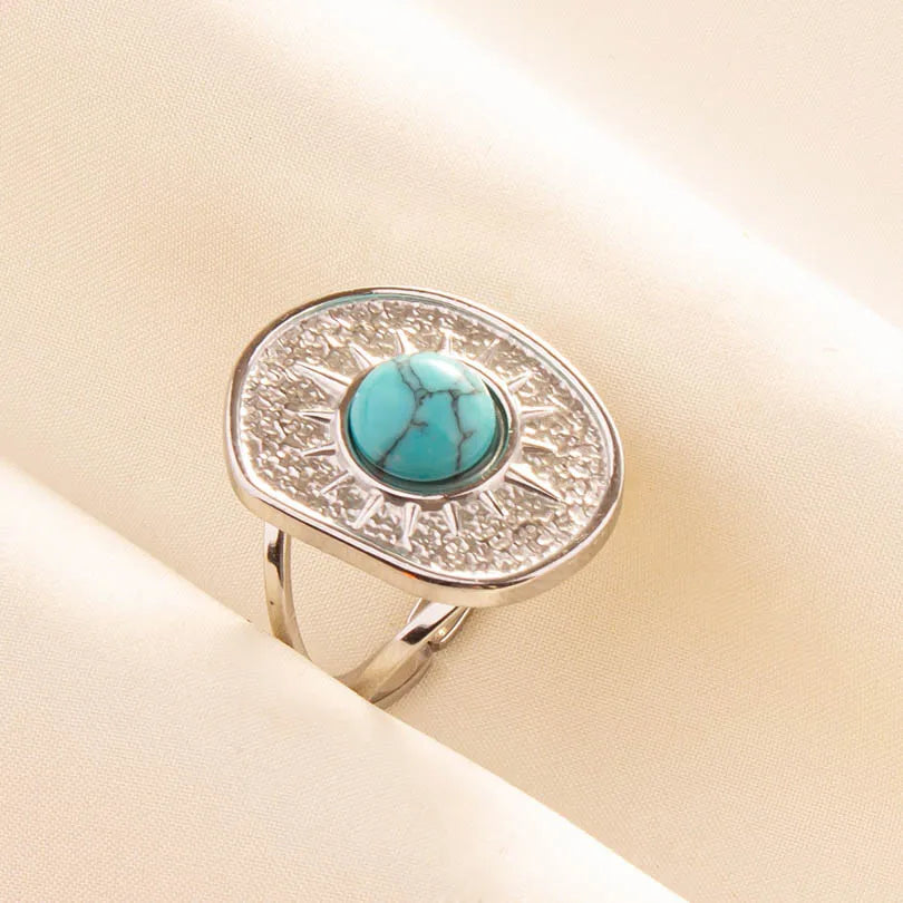 1/5 قطع من الخواتم المفتوحة غير المنتظمة والسميكة المصنوعة من الفولاذ المقاوم للصدأ والمزينة بأحجار صناعية متنوعة، بتصميم هندسي عتيق مميز، مجوهرات نسائية