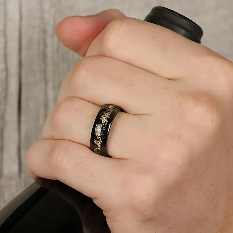 خواتم عصرية للرجال من الفولاذ المقاوم للصدأ مقاس 8 مم مرصعة بأحجار نيزكية وأذن البحر للرجال والنساء وخاتم خطوبة وزفاف هدية مجوهرات