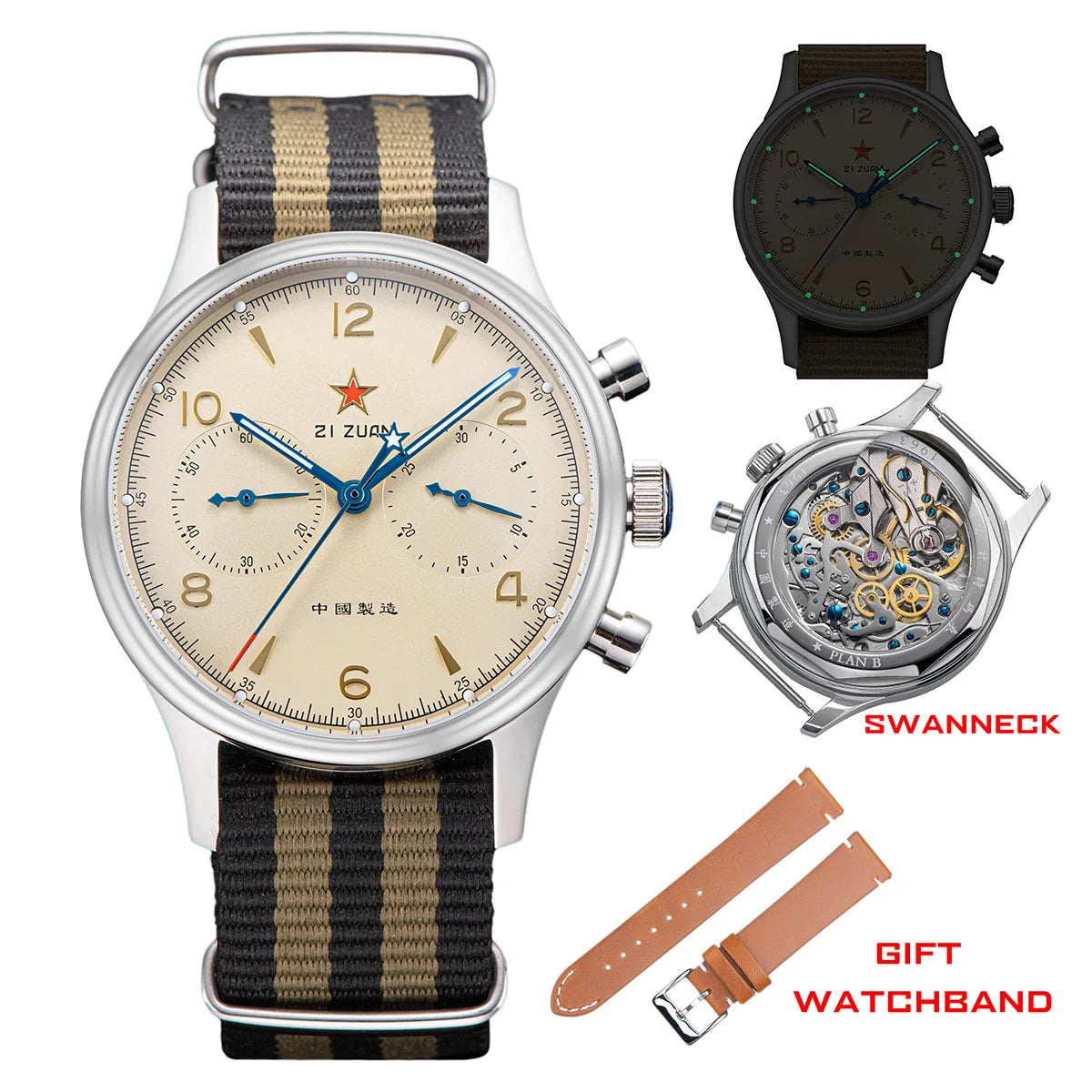 ساعة يد رجالية 38 مم 1963 Polit كرونوغراف ST1901 ميكانيكية أصلية Air Force 40 مم أكريليك Reloj Homber Tianjin Movement