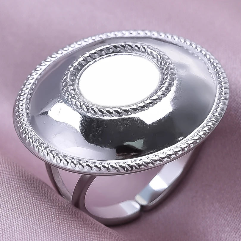 خواتم من الفولاذ المقاوم للصدأ بتصميم هندسي دائري بيضاوي على شكل قلب، قابلة للتعديل، مصنوعة يدويًا، مناسبة للنساء والرجال، بتصميم مفتوح.