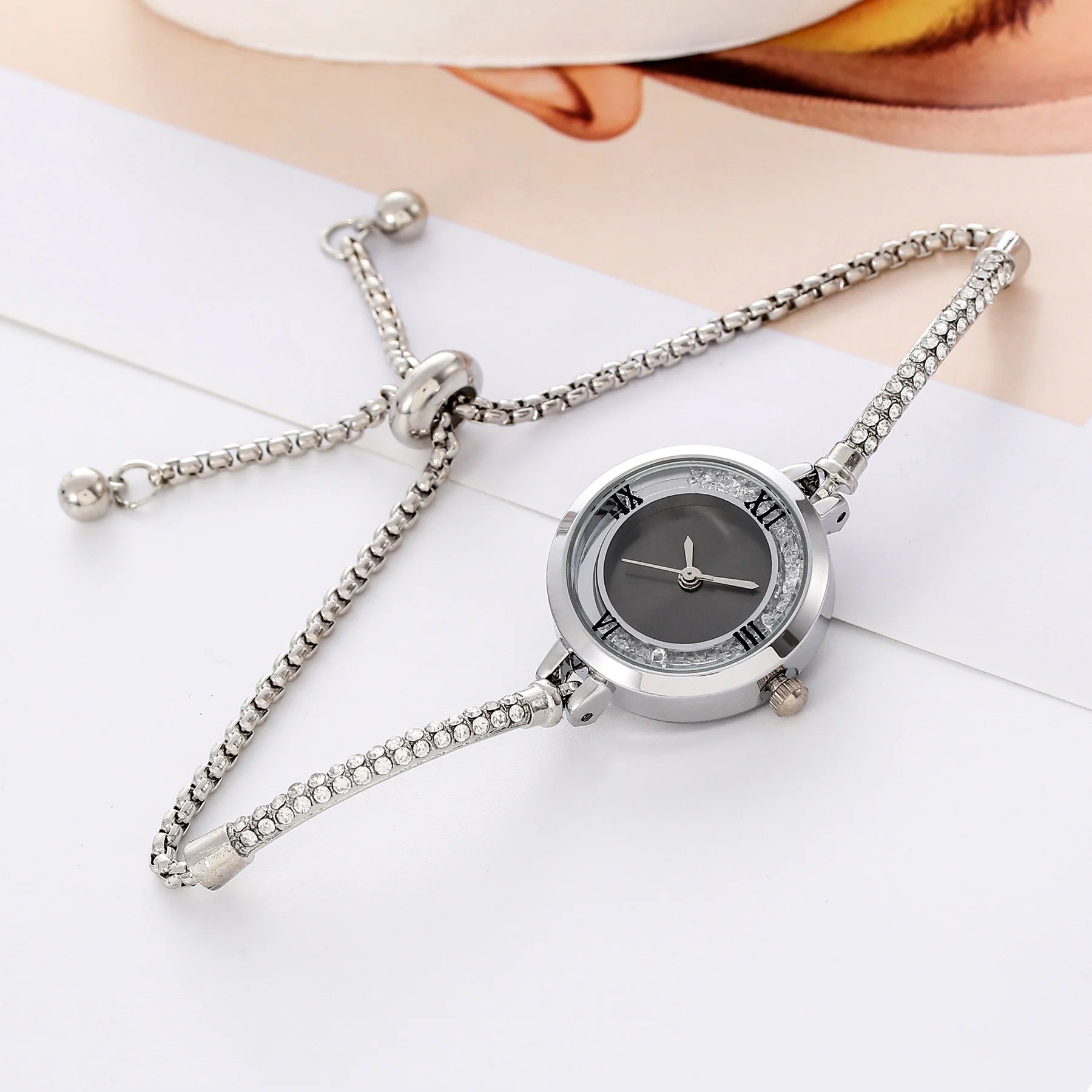 ساعة نسائية جديدة مرصعة بأحجار الراين، بسوار رفيع، ساعة كوارتز تناظرية نسائية، هدية ساعة نسائية