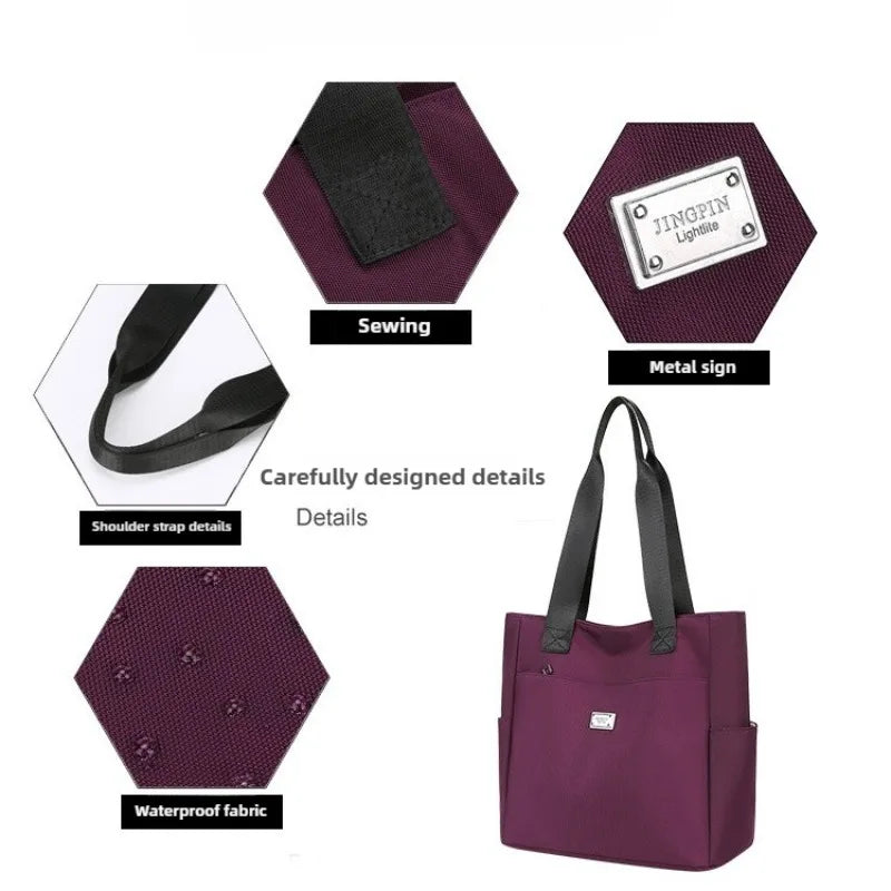 حقيبة حمل نسائية بسيطة 2025 حقيبة أم جديدة كبيرة السعة من النايلون حقيبة يد أنيقة بلون واحد حقيبة كتف واحدة حقائب يد نسائية