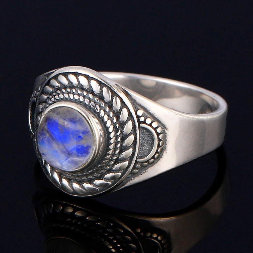 خواتم فضة عيار 925 مرصعة بأحجار القمر الطبيعية الكبيرة، بتصميمات دائرية وبيضوية، هدايا للنساء، مجوهرات فاخرة عتيقة