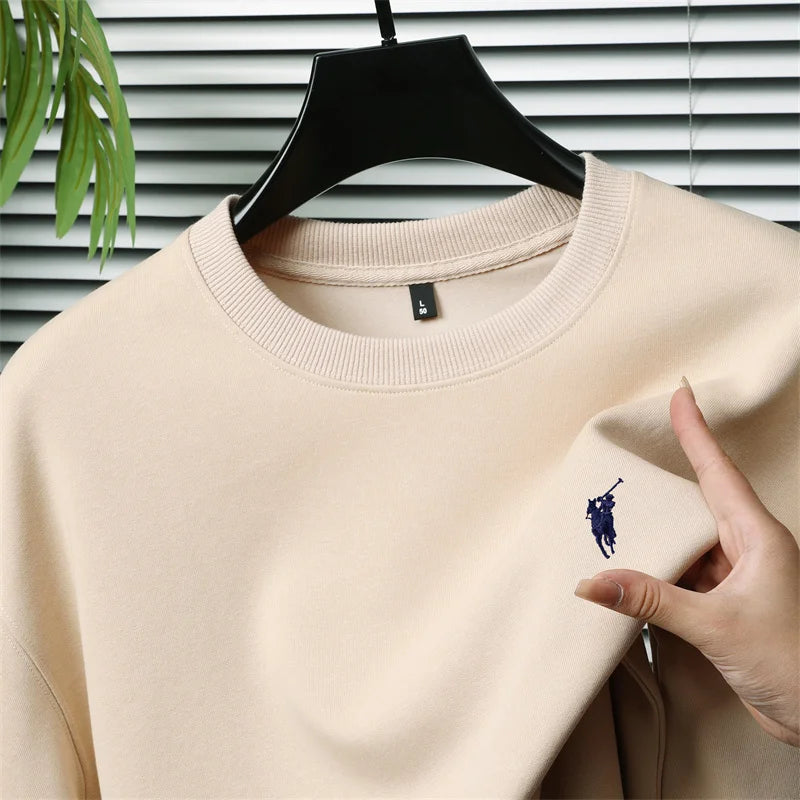 تي شيرت رجالي كاجوال فضفاض بأكمام طويلة ورقبة دائرية مطرزة من العلامة التجارية للرجال