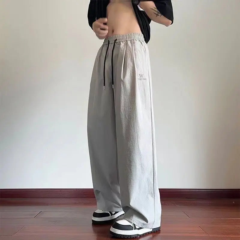 Casual Pants Man Loose Grey Summer Thin Baggy Wide Trousers for Men Big Size Regular Fit Cheap Vintage Aesthetic Korean Style