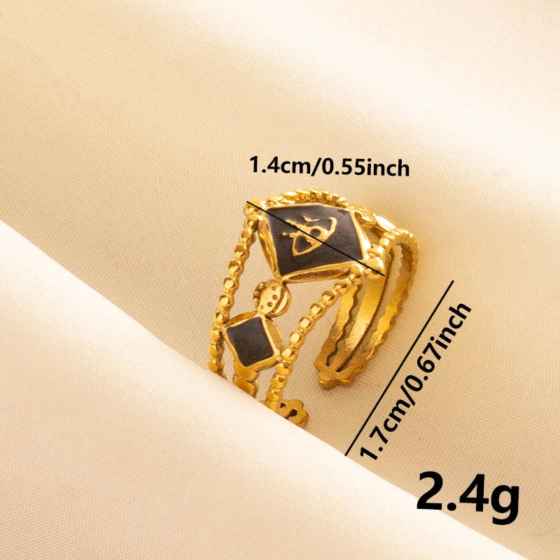 خاتم مفتوح قابل للتعديل بتصميم عين الحسد، قلب، شمس، قلب، للنساء والرجال، إكسسوارات، مينا أسود، مجوهرات عتيقة، خاتم من الفولاذ المقاوم للصدأ، هدية