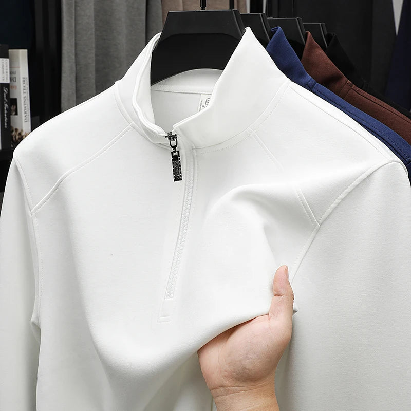 قميص رجالي بأكمام طويلة ورقبة دائرية للبيع الساخن مناسب للربيع والخريف والشباب في منتصف العمر غير رسمي على شكل حرف Z بنصف مفتوح من الأمام وعصري