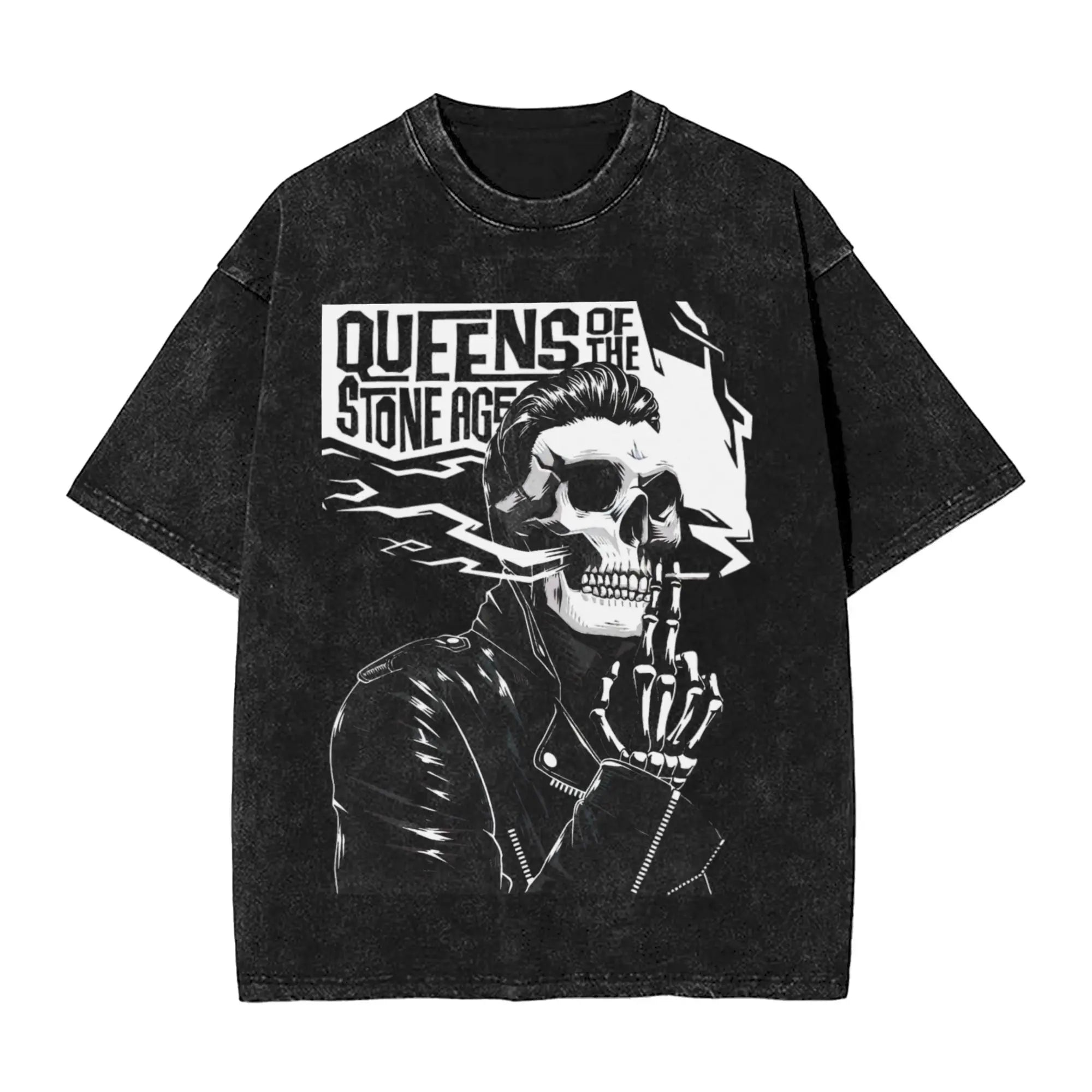 تي شيرت رجالي من فرقة ملكة العصر الحجري، تي شيرتات فكاهية مغسولة، تي شيرت بأكمام قصيرة وياقة مستديرة، تي شيرت قطني خالص، ملابس هدايا