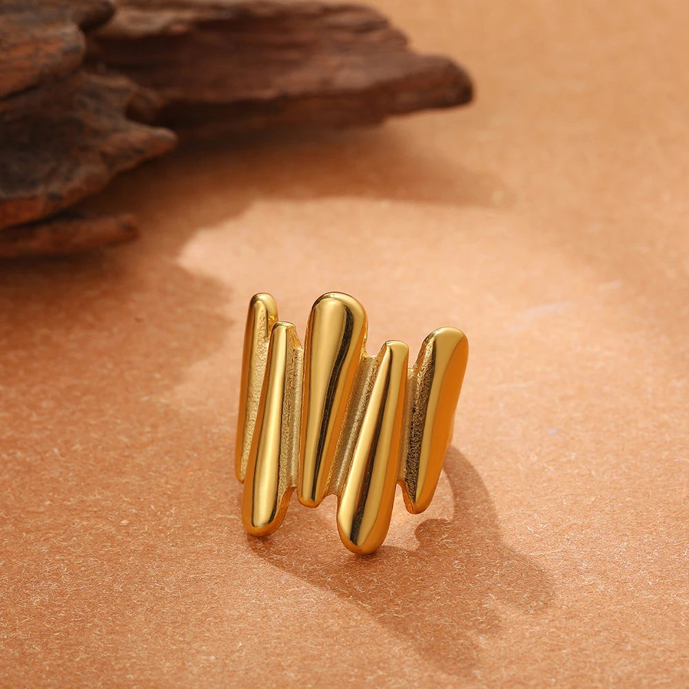 خواتم مفتوحة غير منتظمة الشكل ذات تصميم هندسي ناعم من المعدن للنساء والرجال، خاتم إصبع سميك بتصميم قبة قابل للتعديل مصنوع من الفولاذ المقاوم للصدأ