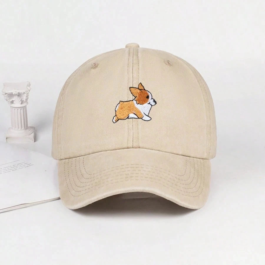Cute corgi embroidered baseball cap for men and women outdoor travel hiking sunscreen hat leisure