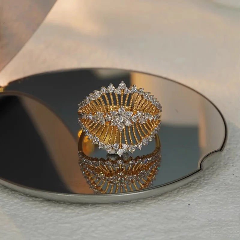 خاتم نسائي أنيق بتصميم دانتيل فرنسي عتيق مرصع بالكريستال، قابل للتعديل، مصنوع من الفولاذ المقاوم للصدأ، مناسب للحفلات، وإكسسوارات مجوهرات، هدية.