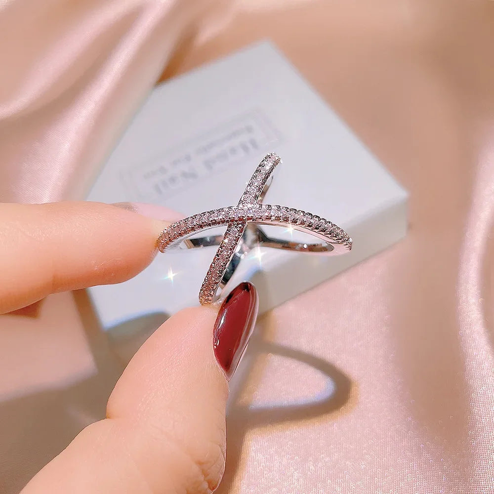 خاتم فضة إسترليني عيار 925 أصلي بتصميم هندسي بسيط على شكل صليب مزدوج، مجوف، قطعة مجوهرات عصرية أنيقة للنساء