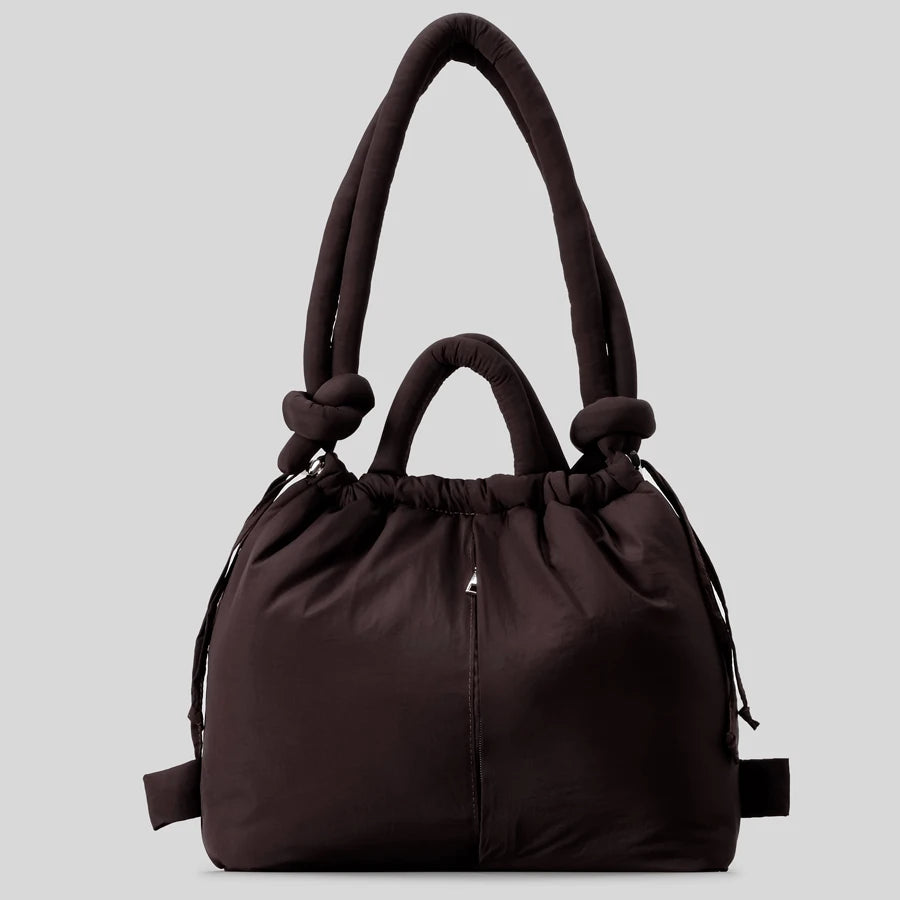 Casual nylon padded tote bag designer soft puffer women shoulder crossbody bags Simple Vintage large capacity handbags 2025