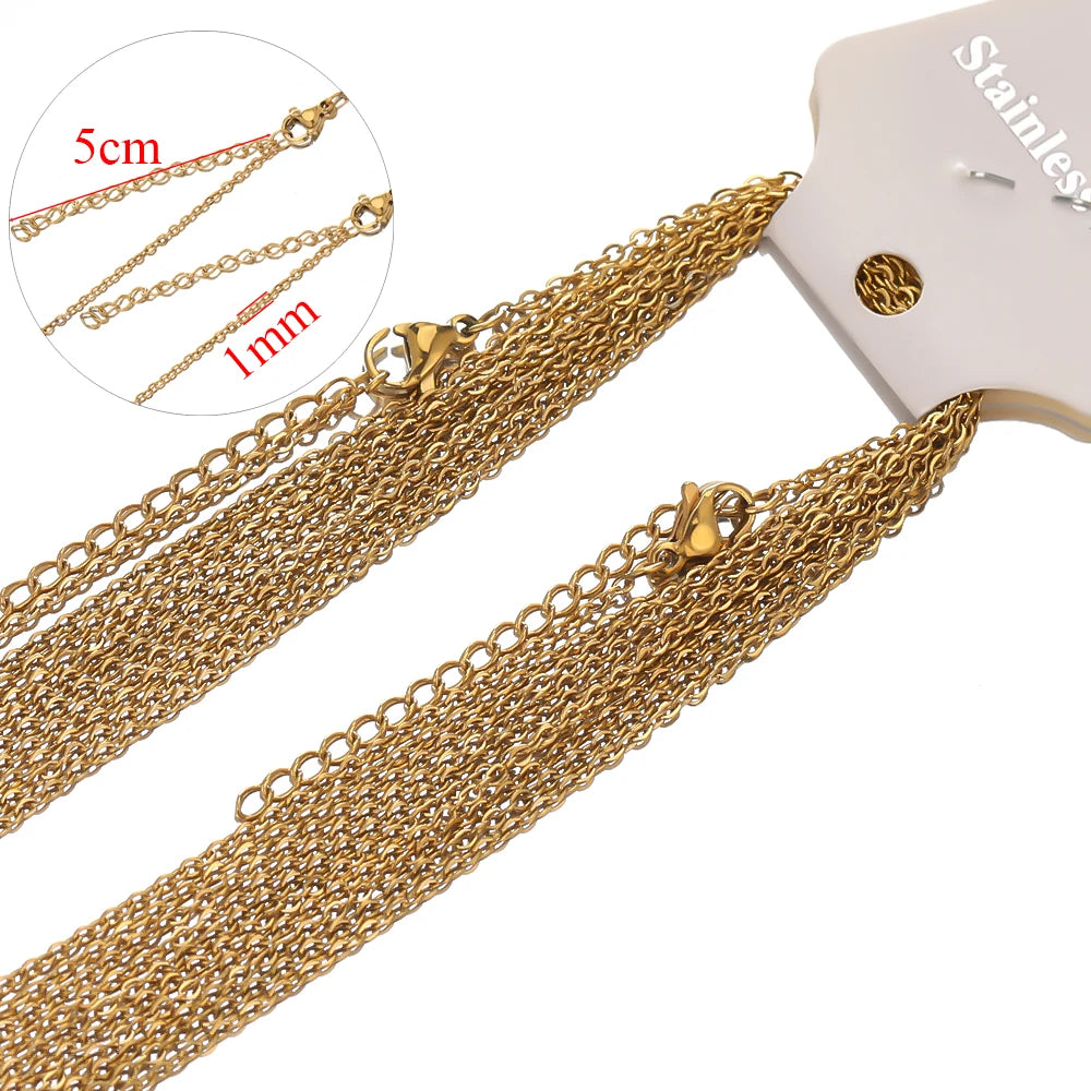10 قطع 45 + 5 سم سلاسل وصلات من الفولاذ المقاوم للصدأ باللون الذهبي بكميات كبيرة قلادات مجوهرات عصرية سلاسل قابلة للتعديل بالجملة قلادات DIY