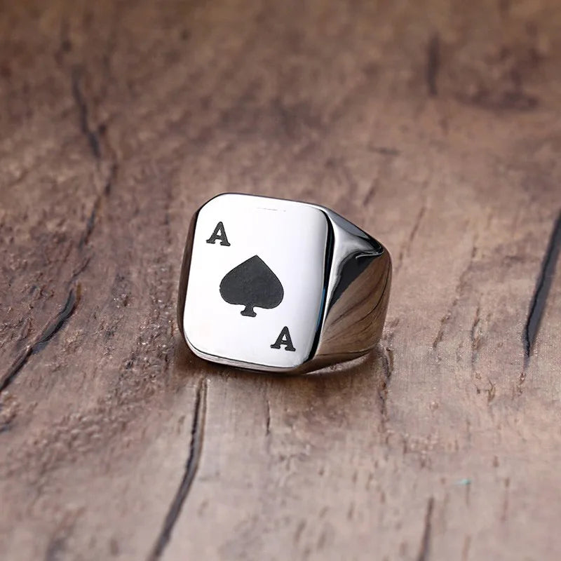 خاتم بوكر سبيدز للرجال والأولاد، خاتم من الفولاذ المقاوم للصدأ بتصميم مميز، هدية مثالية لعشاق لعبة البوكر
