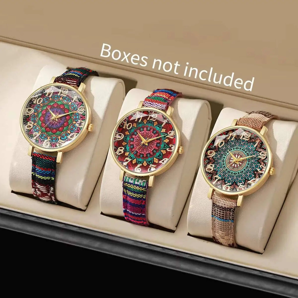 1/2/3/5PCS Fashion Women Watches Vintage Flowers Printed PU Strap Quartz Watch Reloj Mujer（Without Box）