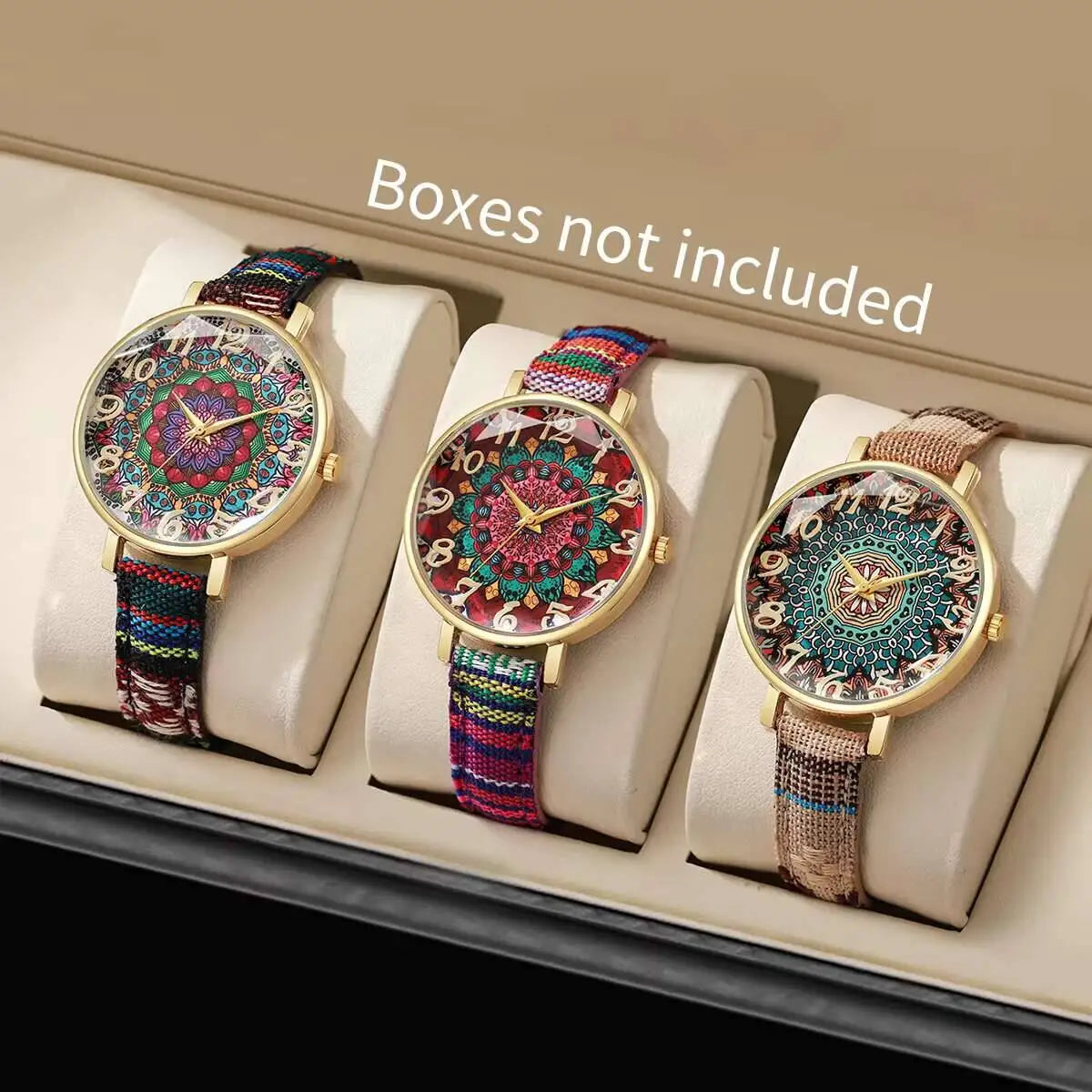 ساعة نسائية أنيقة، قطعة واحدة أو قطعتين أو ثلاث أو خمس قطع، بسوار من الجلد الصناعي مزين بنقوش زهور عتيقة، تعمل بنظام الكوارتز (بدون علبة).