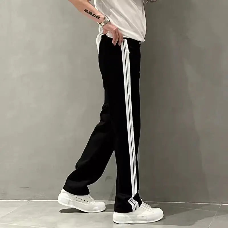 2025 Autumn New Style Jeans Men's Trendy Loose Side Strip Webbing Straight Pants for Youth Versatile Washing Wide-leg