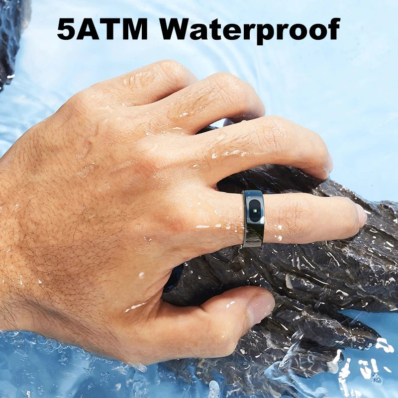 خاتم ذكي R08 للرجال والنساء مع حافظة شحن، معدل ضربات القلب، أكسجين الدم، مراقب درجة حرارة الجلد، مقاوم للماء حتى عمق 5 أمتار لنظامي التشغيل Android وiOS