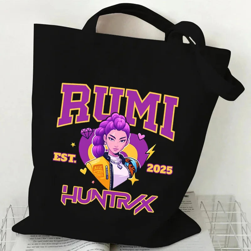 حقيبة تسوق قماشية بتصميم أنيمي صائد الشياطين من كيبوب، حقيبة تسوق عصرية بسعة كبيرة، حقيبة يد نسائية