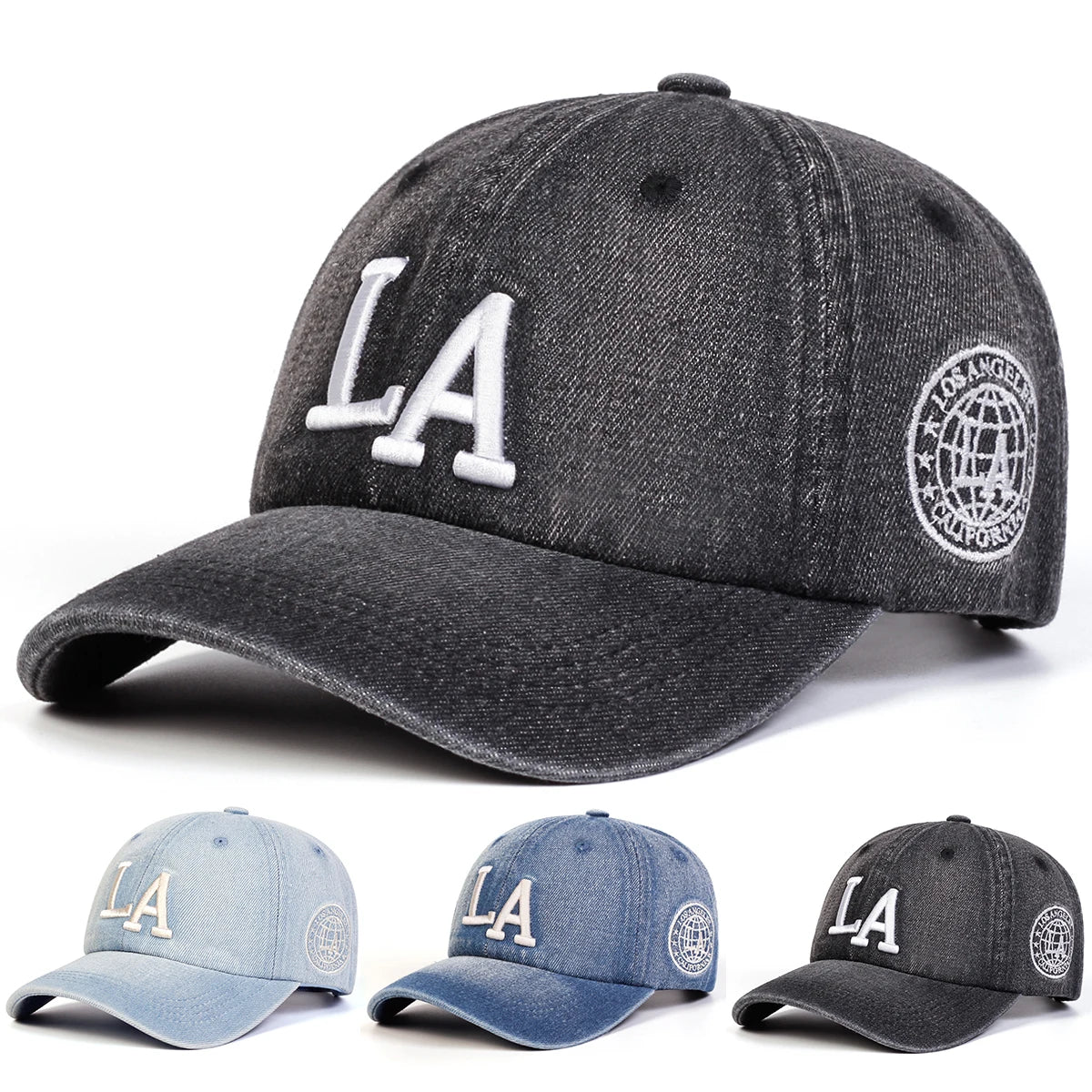 قبعات بيسبول للجنسين من قماش الدنيم المغسول المطرز بحرف LA للربيع والخريف، قبعات كاجوال قابلة للتعديل، قبعة واقية من الشمس، قبعة رياضية