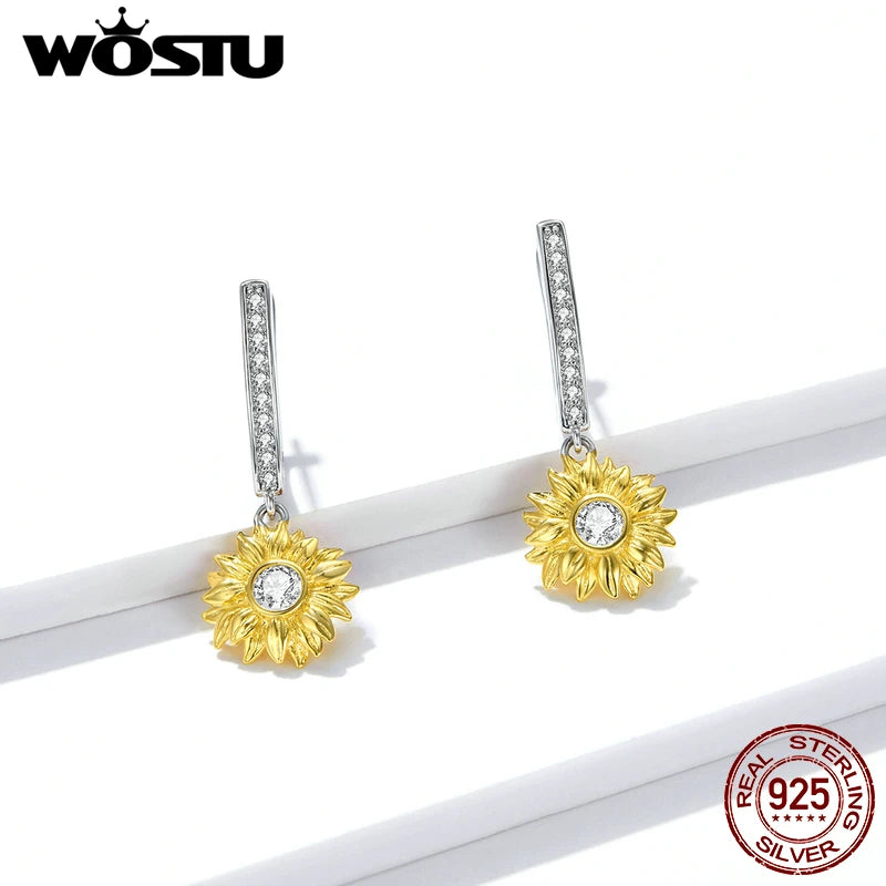 قلادة WOSTU من الفضة الإسترلينية 925 على شكل عباد الشمس وسلسلة طويلة للنساء مجوهرات عصرية CTN212