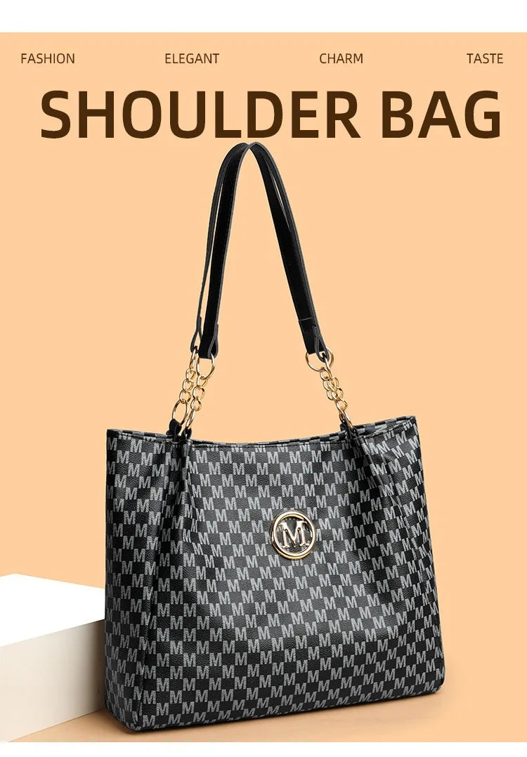 Women's New Commuter Tote Bag Trendy Fashionable Single Shoulder Large Capacity Simple Vintage Print