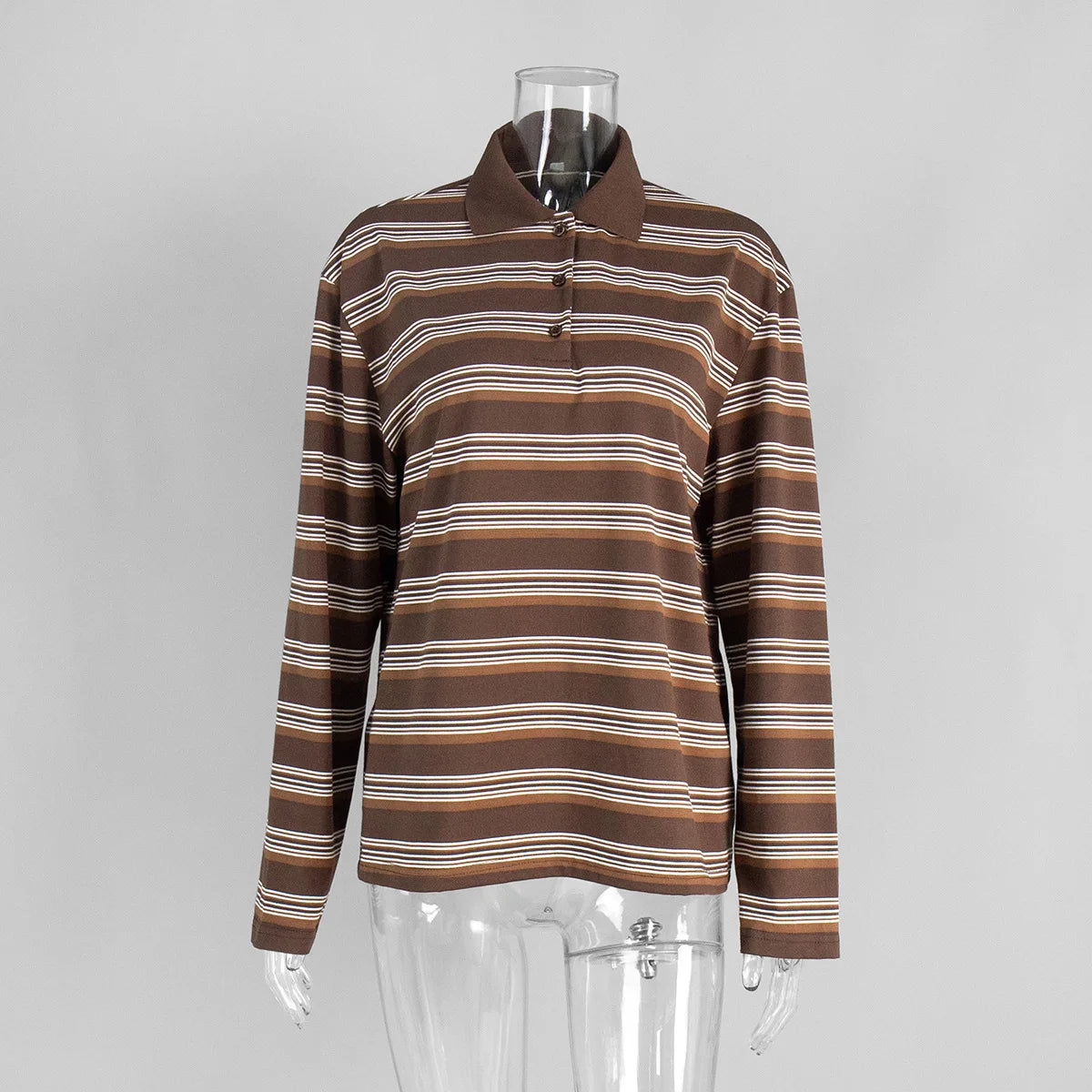 تيشيرت تورنوفا كاجوال بأكمام طويلة مخططة، بياقة بولو، فضفاض، بلوزة نسائية، تصميم عصري بطبعة كلاسيكية، تيشيرت نسائي جديد لفصل الخريف