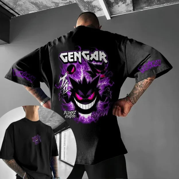 تي شيرت رجالي ونسائي صيفي كاجوال فضفاض من بوكيمون أنيميشن جينجار، تي شيرت بقلنسوة وسراويل قصيرة وبنطلون رياضي، مناسب للشارع ومناسب لفصل الربيع