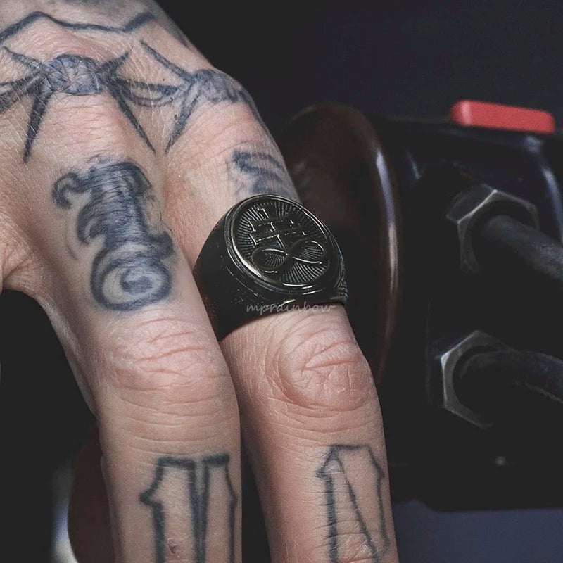 خواتم صليب ليفياثان، خاتم رجالي بختم، خاتم من الفولاذ المقاوم للصدأ يحمل رمز لوسيفر، مجوهرات ويكان من حجر الكبريت