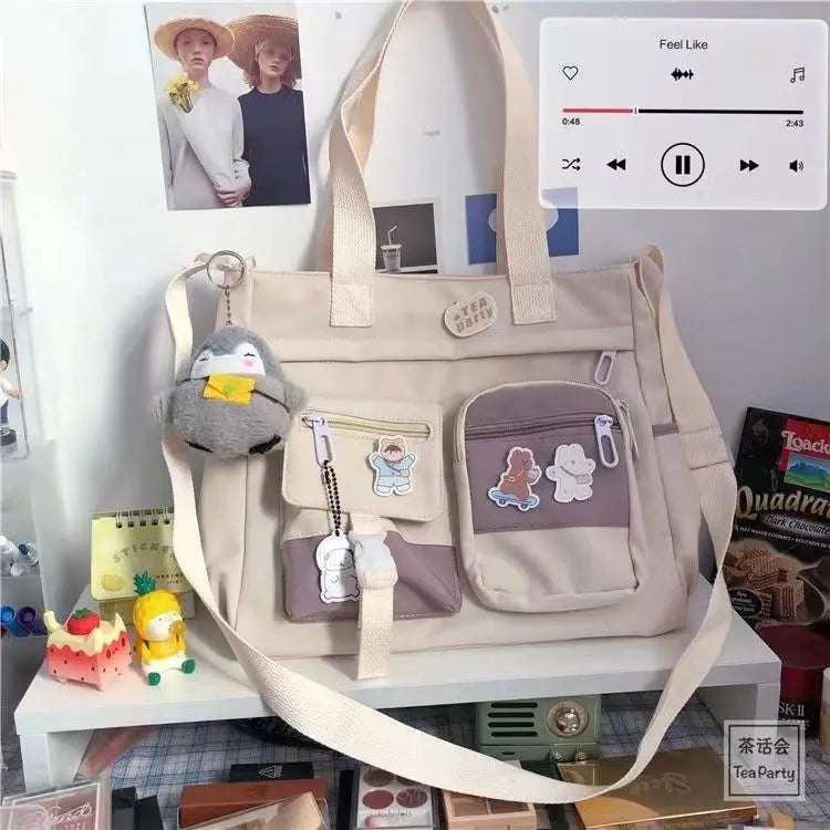 حقيبة يد نسائية من القماش النايلون المقاوم للماء، حقيبة كتف، حقيبة رسول يابانية، حقيبة كروس مدرسية للطالبات، حقيبة كتف للبنات