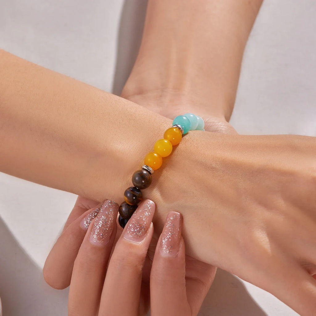 سوار من الخرز بحجر طبيعي رمزي للنساء والرجال لتخفيف القلق والحماية والمال والروحانية وحب الذات الداخلي