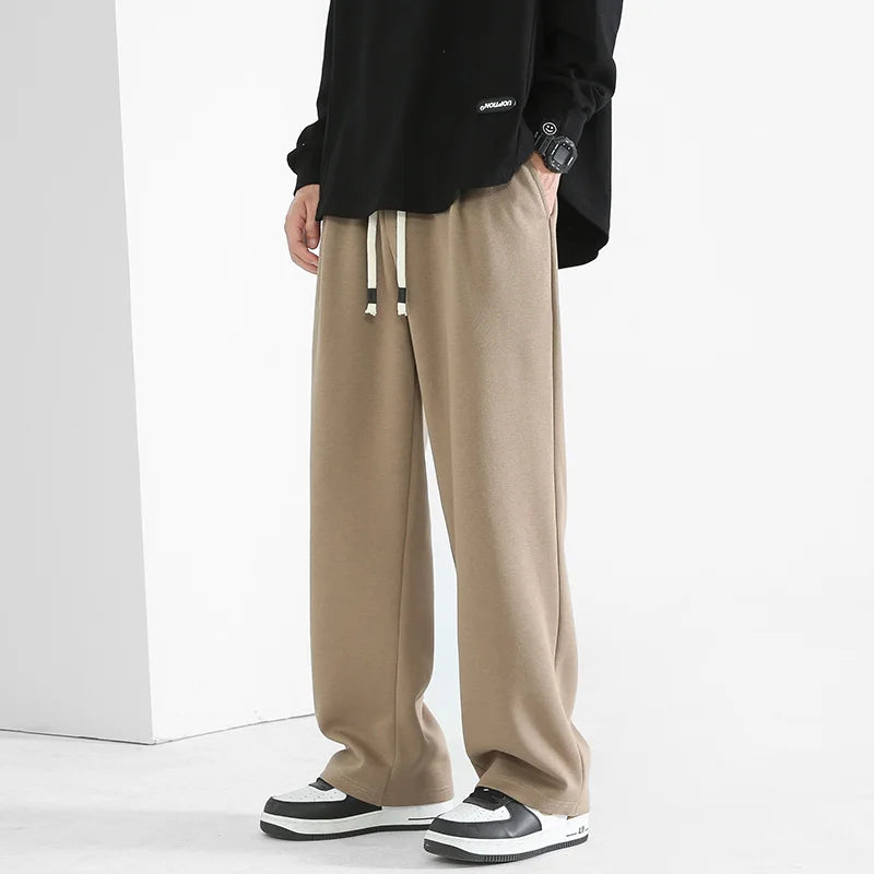 Young Men's Straight Leg Joggers Fall Casual Pants Loose Fit Drawstring Trousers Versatile Draped Fashion Athletic Wear Big Size