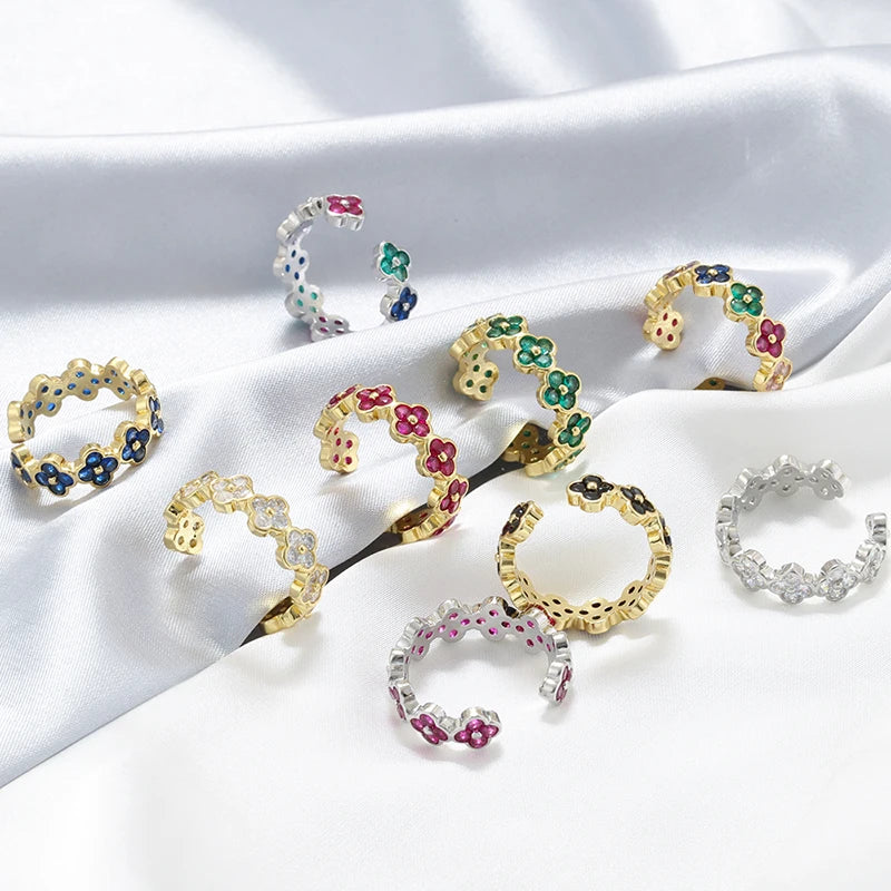 خاتم نسائي مفتوح الطرف قابل للتعديل من ZHUKOU، مصنوع من النحاس السميك عالي الجودة ومطلي بالذهب ومرصع بالزركونيا: VJ702