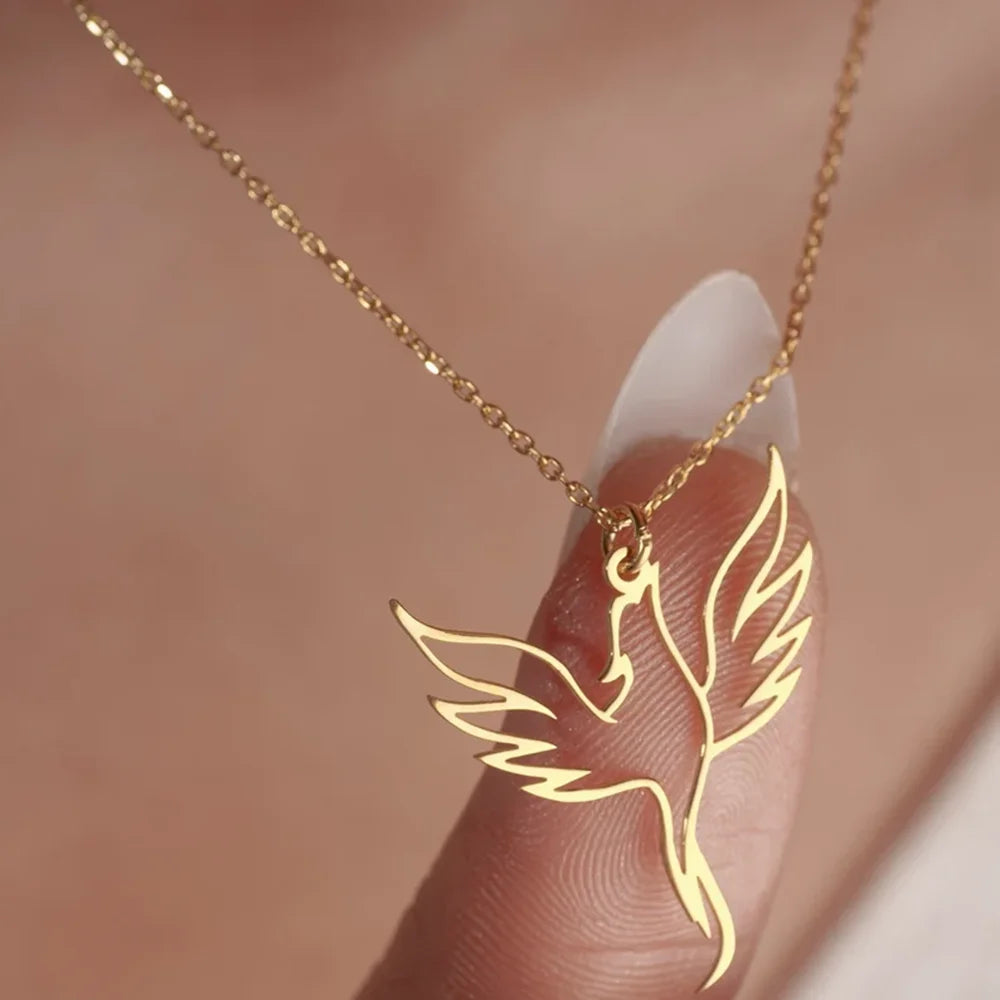 Stainless Steel Phoenix Necklace Sacred Bird Pendant Necklaces Exquisite Phoenix Jewelry Gift For Women
