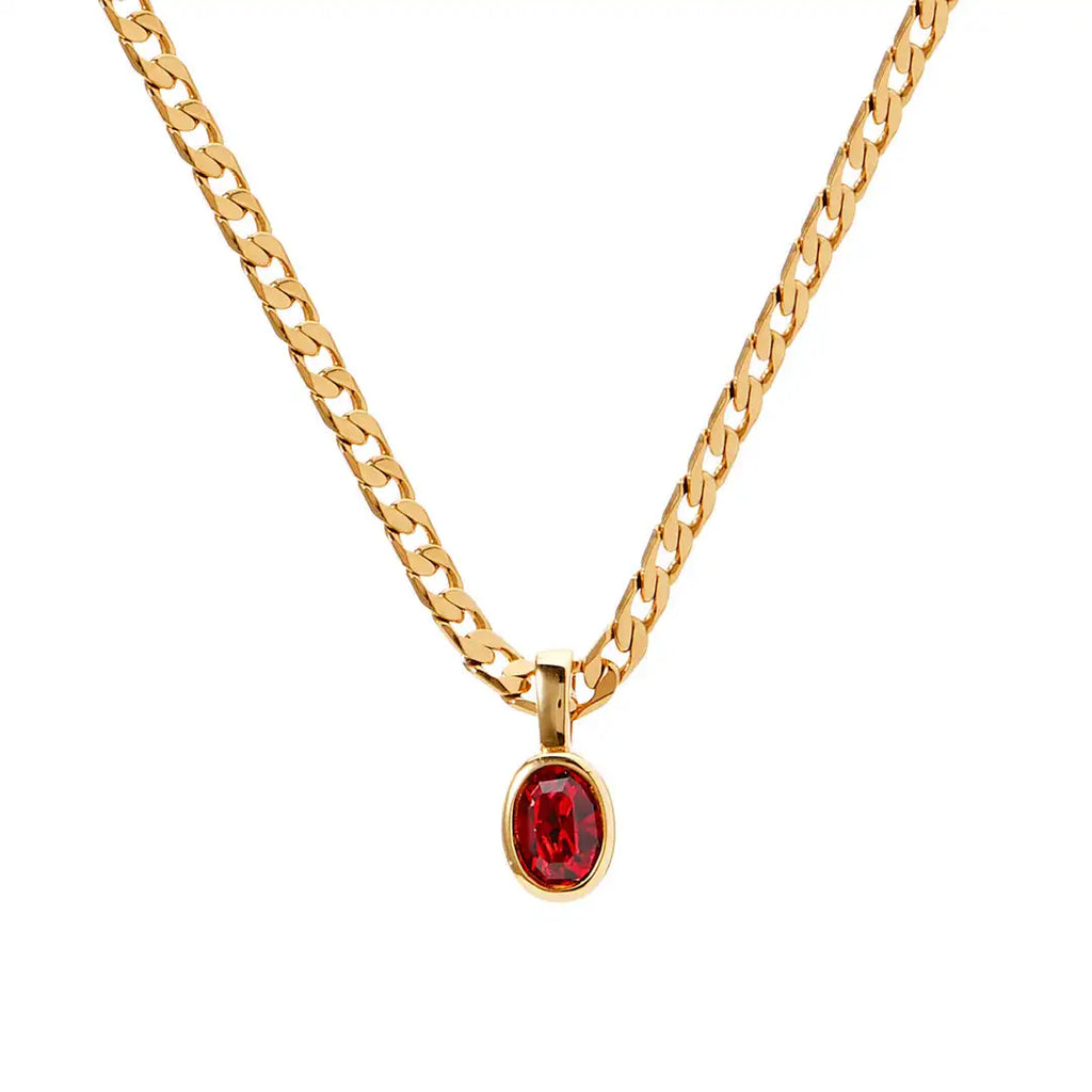 Dainty Stainless Steel Oval Multi-color Natural Stone Pendant Necklace for Women 18k Gold Plated Cuban Chain Necklaces Jewelry