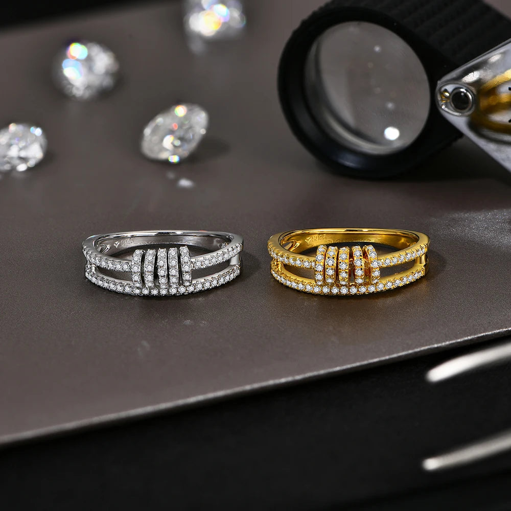 خاتم مويسانيتي كامل ساحر مخصص مرصع بالألماس اللامع من فضة إسترليني عيار 925 مطلي بالذهب للنساء مجوهرات فاخرة بالجملة