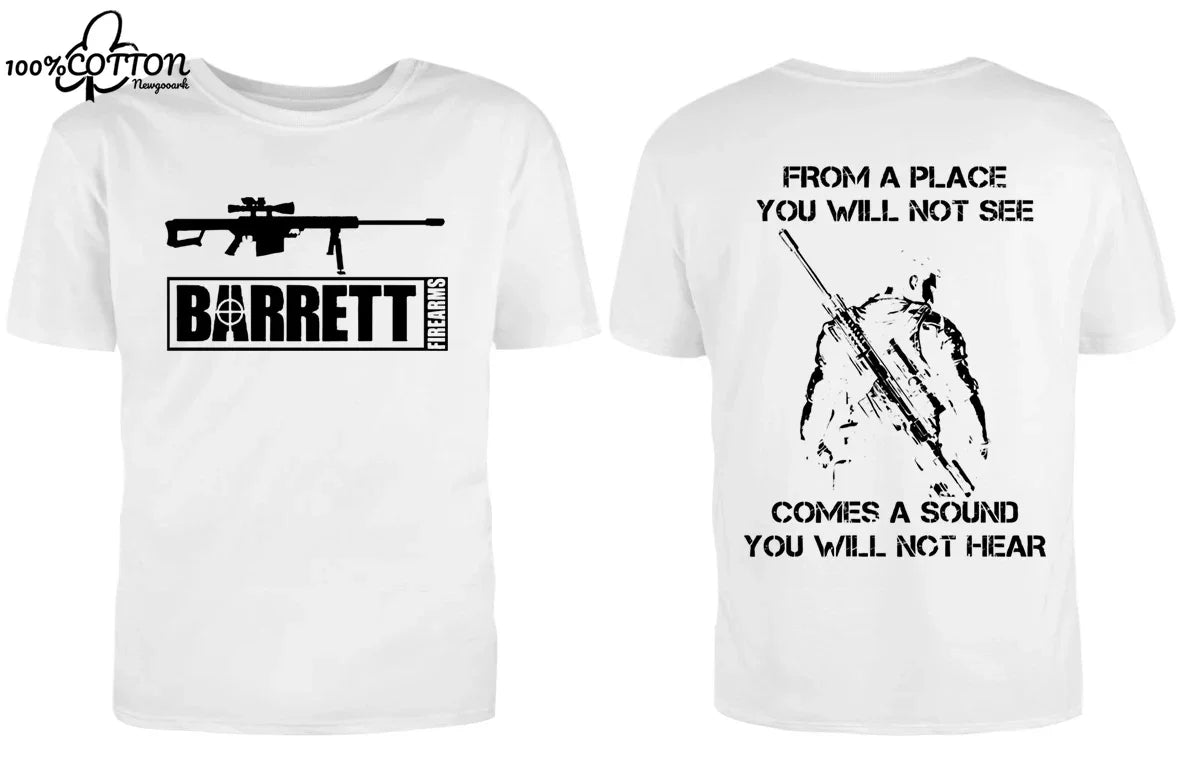 تي شيرت رجالي من LE Barrett Firearms مصنوع من القطن مطبوع عليه صورة بندقية على الوجهين، للرجال والنساء، تي شيرتات برسومات جرافيكية