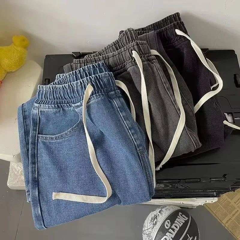 2025 New Streetwear Loose Jeans Men Korean Style Fashion Loose Straight Wide Leg Pants Men's Brand Clothing Black Light Blue