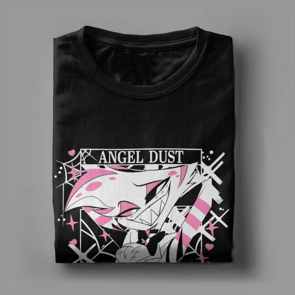 تي شيرت رجالي من Cool Angel Dust Hazbined Hoteled برقبة دائرية من القطن بنسبة 100% وأكمام قصيرة وملابس هدايا