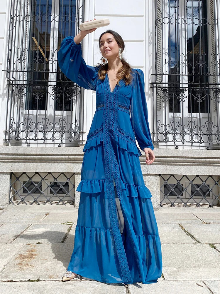 Women’s Long Dress Long Sleeve V-neck Maxi Dresses 2024 Autumn and Winter New in Dresses Party Evening Dresses for Women