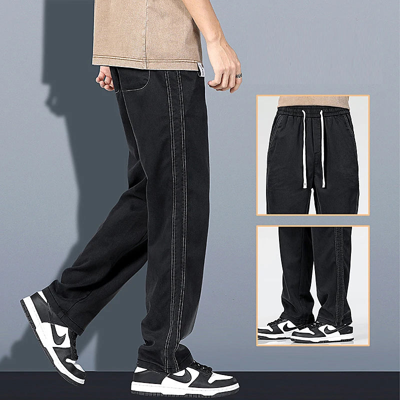 2024 Spring/Summer New Soft Lyocell Fabric Men's Jeans Thin Loose Straight Leg PantsDrawstring Elastic Waist Korean casual pants