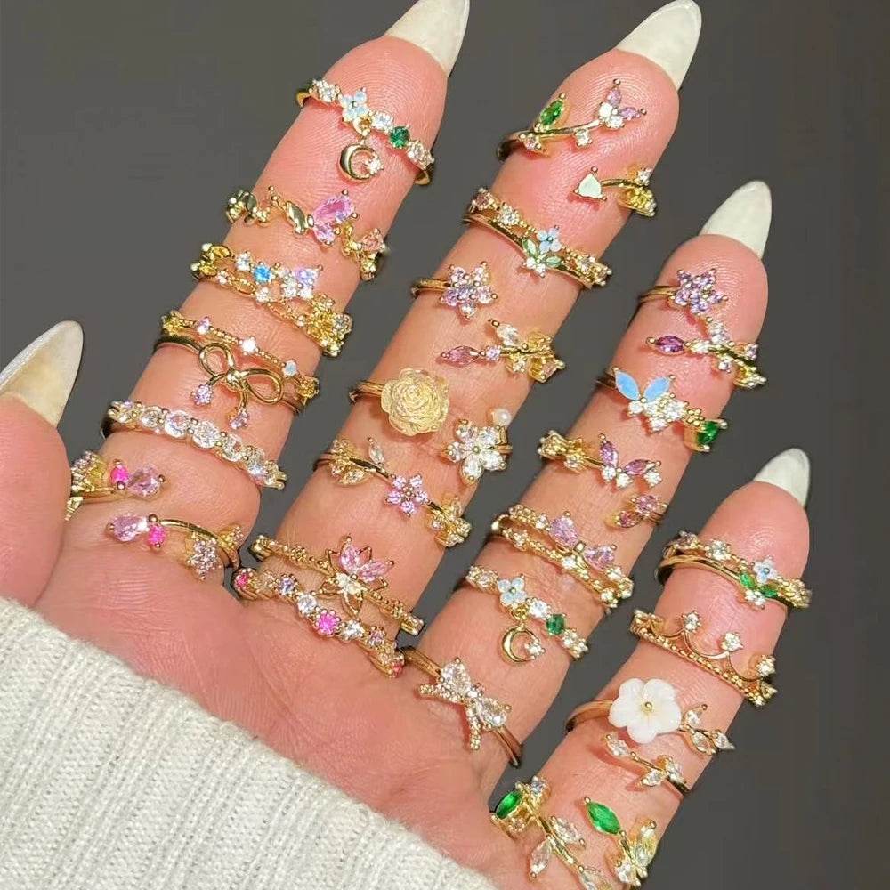 خواتم زهور مرصعة بالزركون المكعب بألوان زاهية ومتألقة للنساء، خاتم فاخر مزين بفيونكة من الزركون الوردي، مجوهرات زفاف للزوجة والصديقة