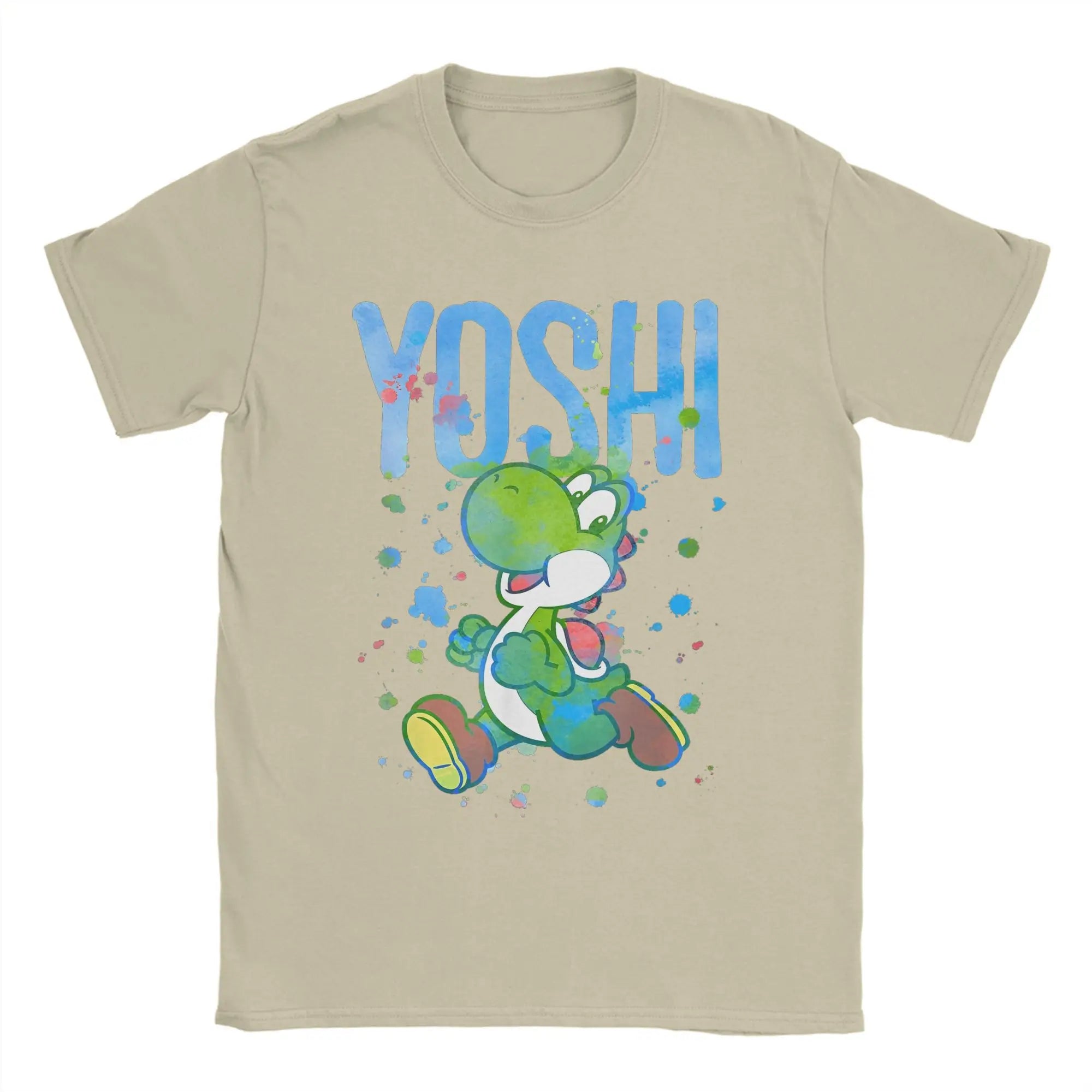 تي شيرت رجالي بألوان مائية من سوبر ماريو يوشي، تي شيرتات أنمي كلاسيكية بأكمام قصيرة ورقبة دائرية، ملابس جديدة من القطن الخالص