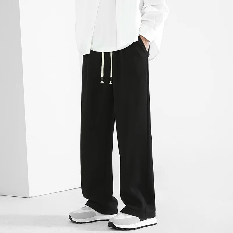 Young Men's Straight Leg Joggers Fall Casual Pants Loose Fit Drawstring Trousers Versatile Draped Fashion Athletic Wear Big Size