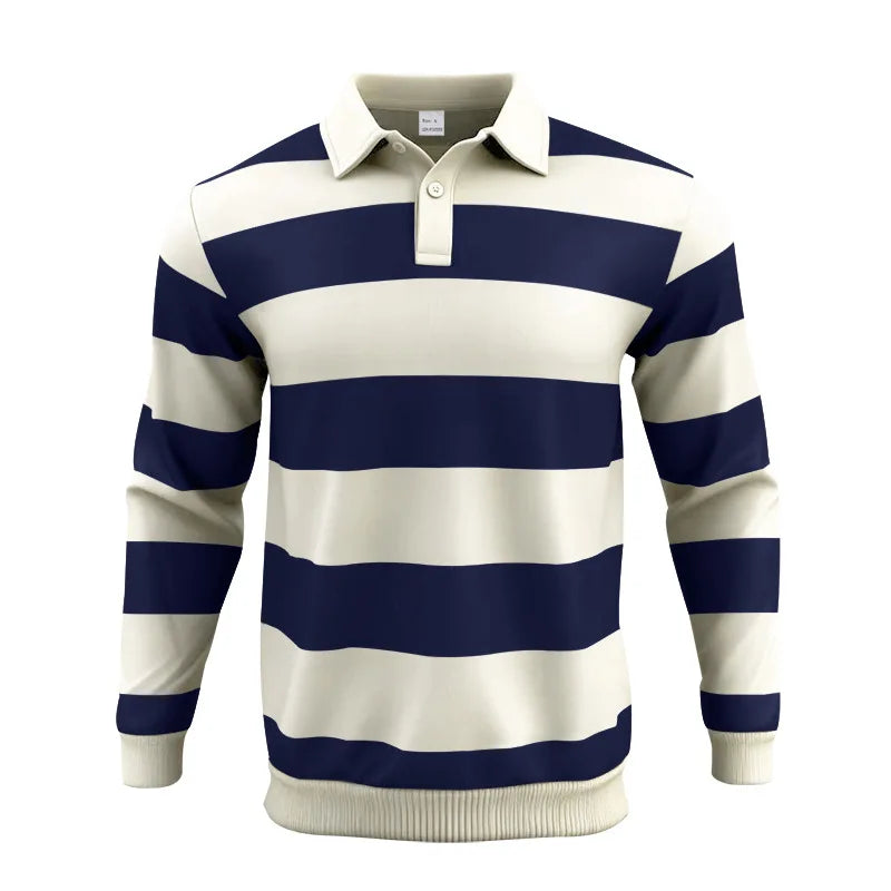 قميص بولو رجالي مخطط بتصميم هونغ كونغ، ربيع وخريف 2025، فضفاض وعصري، مناسب للرجال والنساء