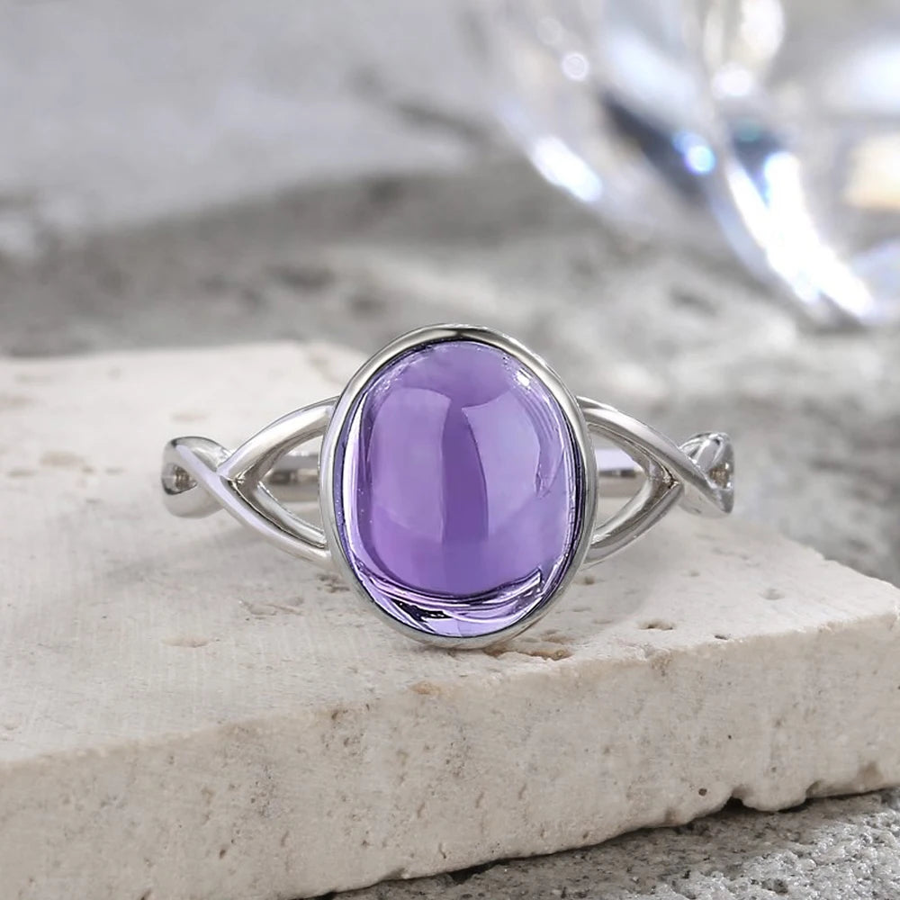 خواتم عتيقة من الفضة الإسترليني عيار 925 مرصعة بحجر الجمشت الطبيعي، بتصميم زهرة، مجوهرات فضية فاخرة بتصميم كلاسيكي، هدايا مثالية للحفلات للنساء والرجال