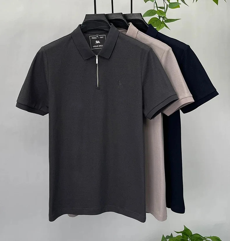 قميص بولو بأكمام قصيرة مطرز على شكل حصان من علامة تجارية عالية الجودة، اتجاه فريد بنصف سحاب فاخر، تي شيرت بول، مصمم ملابس رجالية جديدة