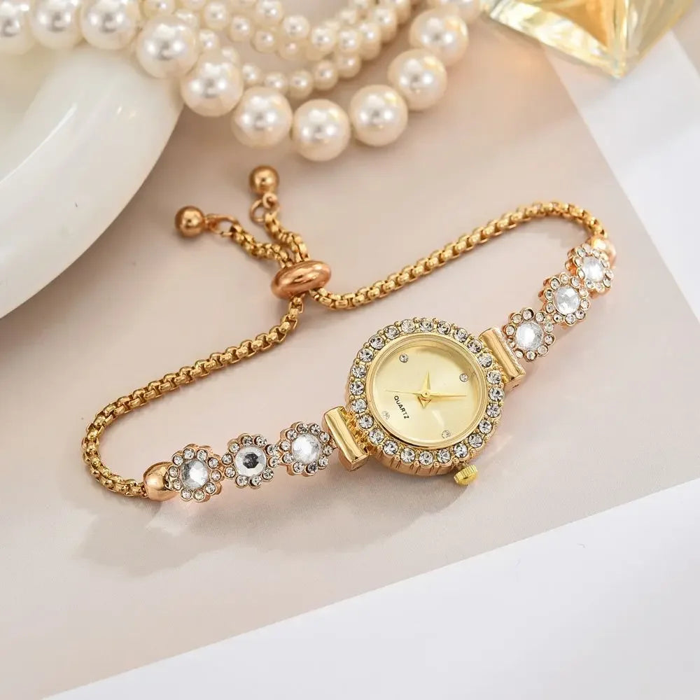 ساعات نسائية أنيقة مرصعة بأحجار الراين، سوار مرصع بالألماس والزهور، ساعة يد كوارتز نسائية