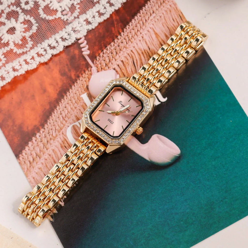 Elegant Women's Quartz Watches Classic Gold and Silver Colors Square Dial Rhinestone-set Bezel Fashion Female Watch Accessories